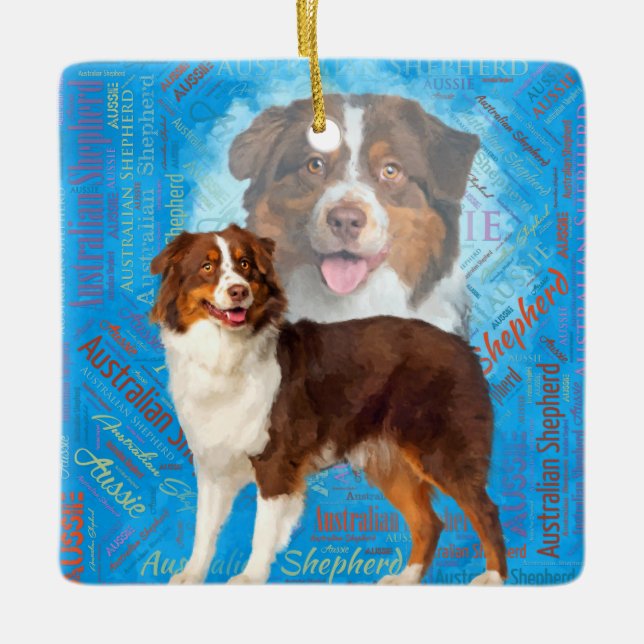 Red Australian Shepherd dogs - Aussie Ceramic Ornament (Front)