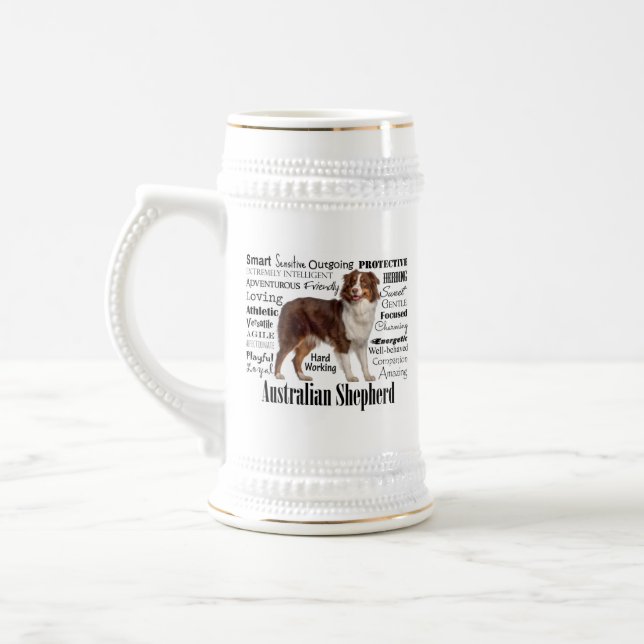 Red Australian Shepherd Traits Beer Stein (Left)