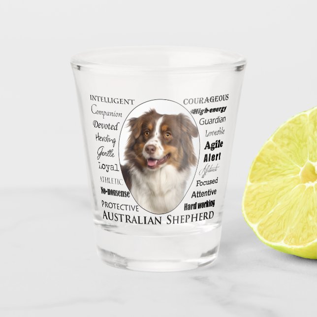 Red Australian Shepherd Traits Shot Glass (Front)