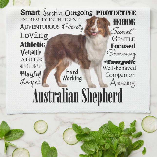Red Australian Shepherd Traits Tea Towel (Folded)