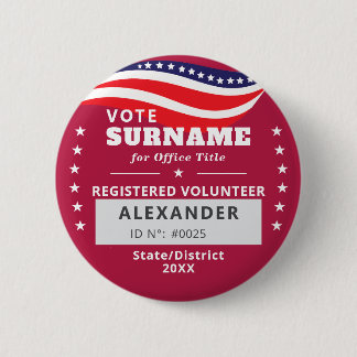 RED Authorised Volunteer 2026 Midterm Elections ID 6 Cm Round Badge
