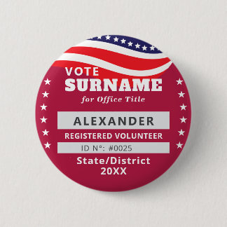RED Authorized Volunteer 2026 Election Campaign ID 6 Cm Round Badge