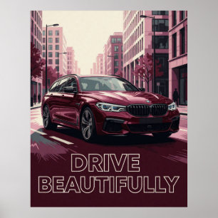 🌆 Red Automobile Urban Night Poster