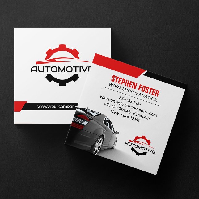 Red Automotive Car Repair Automobile Auto Parts Square Business Card (Creator Uploaded)