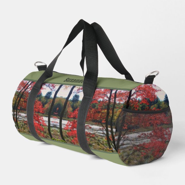 Red Autumn Foliage Marsh Personalised Duffle Bag (Right Corner)