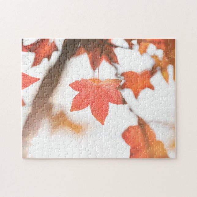 Red Autumn Leaf Nature Photo Jigsaw Puzzle (Horizontal)