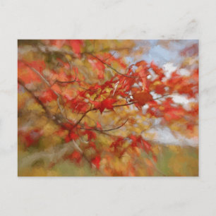 Red Autumn Leaves Abstract Painting Postcard