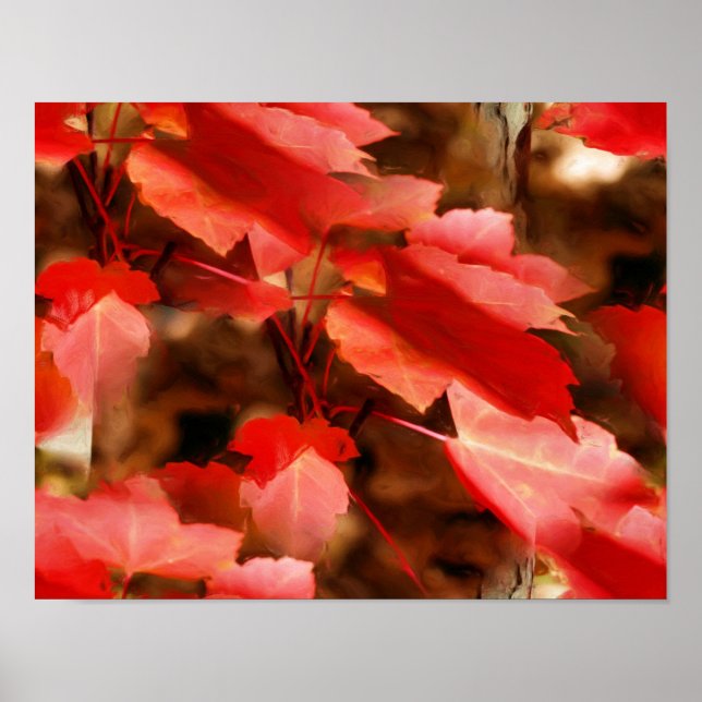 Red Autumn Leaves Oil Painting Nature Poster (Front)