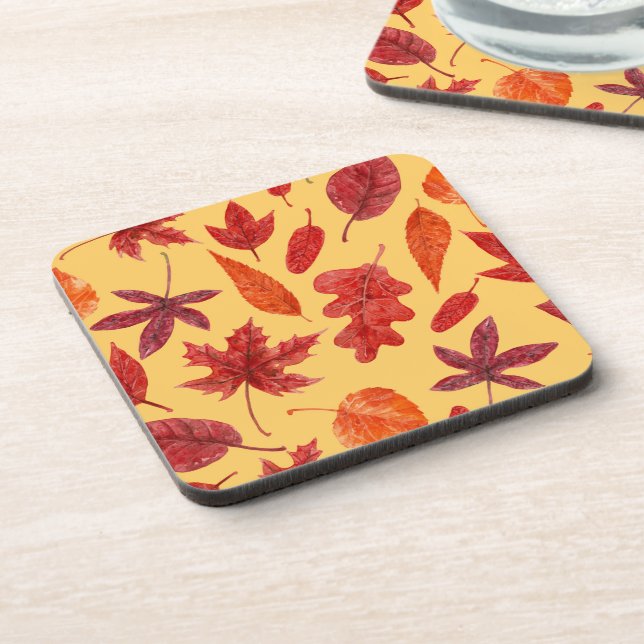 Red autumn leaves watercolor coaster (Left Side)
