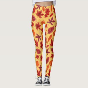 Red autumn leaves watercolor leggings