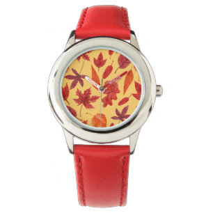 Red autumn leaves watercolor watch