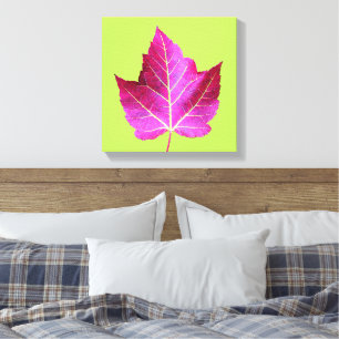 Red Autumn Maple Leaf on Green Background Canvas Print