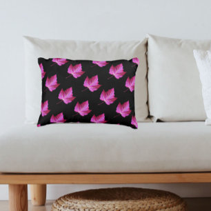Red Autumn Maple Leaf Pattern on Black Floral Decorative Cushion