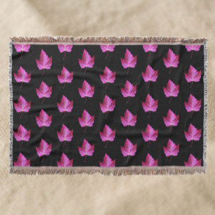 Red Autumn Maple Leaf Pattern on Black Floral Throw Blanket