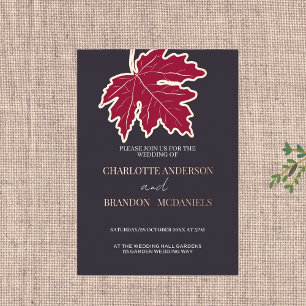 Red Autumn Maple Leaf Wedding Gold