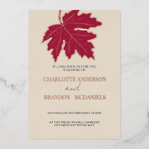Red Autumn Maple Leaf Wedding Rose Gold