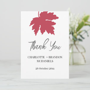 Red Autumn Maple Leaf Wedding Thank You Card