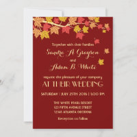 Red Autumn Maple Leaves Fall Wedding Invitation