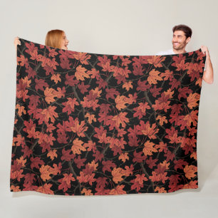 Red Autumn maple leaves on black Fleece Blanket