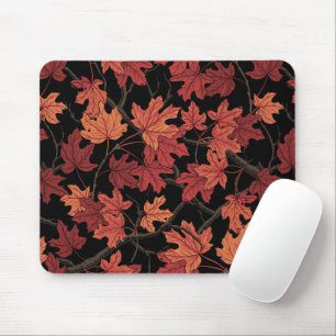 Red Autumn maple leaves on black Mouse Pad