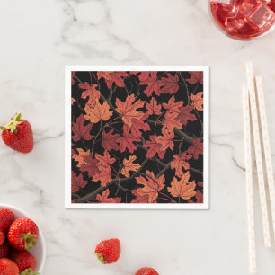 Red Autumn maple leaves on black Napkin