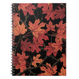 Red Autumn maple leaves on black Notebook