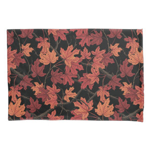 Red Autumn maple leaves on black Pillowcase