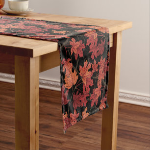 Red Autumn maple leaves on black Short Table Runner