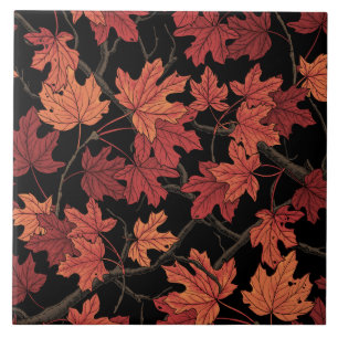 Red Autumn maple leaves on black Tile