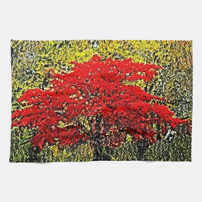 Red Autumn Painting Art Kitchen Towel (Horizontal)