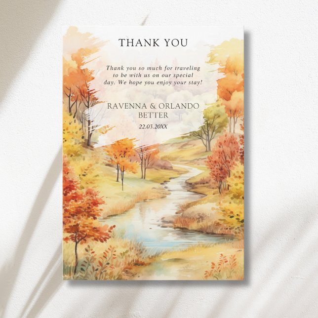 Red Autumn River Forest Fall Wedding Thank You  Announcement (Creator Uploaded)