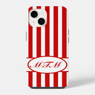 Red Autumnal Stripes with monogram iPhone 14 Case