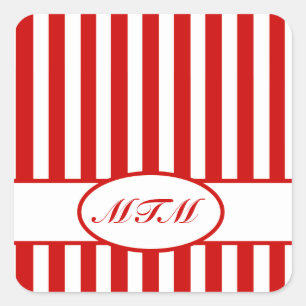 Red Autumnal Stripes with monogram Square Sticker