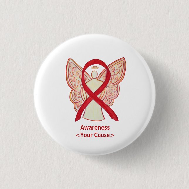 Red Awareness Ribbon Angel Custom Art Pins (Front)
