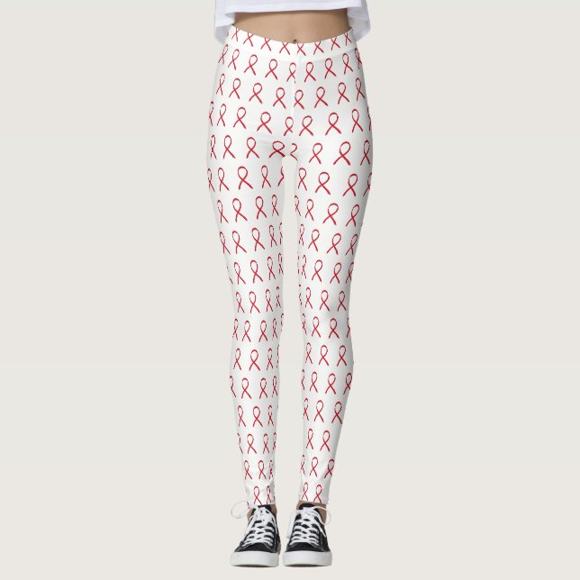 Red Awareness Ribbon Art Custom Leggings (Front)