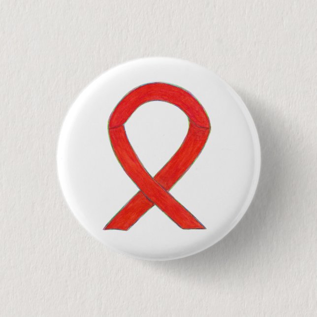 Red Awareness Ribbon Art Custom Pendant Buttons (Front)