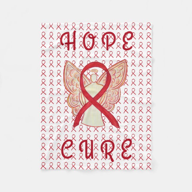 Red Awareness Ribbon Blood Cancer Chemo Blanket (Front)