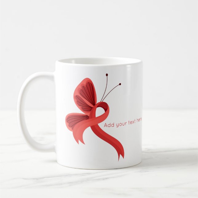 Red Awareness Ribbon Butterfly Coffee Mug (Left)