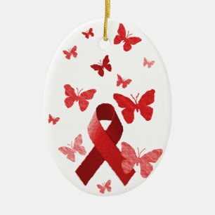 Red Awareness Ribbon Ceramic Tree Decoration