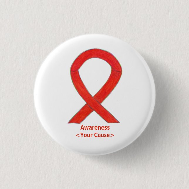 Red Awareness Ribbon Custom Art Pins (Front)