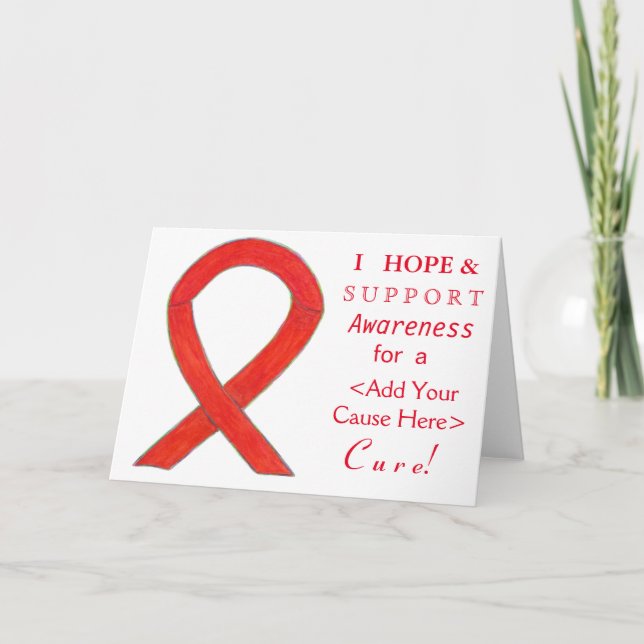 Red Awareness Ribbon Custom Cause Note Cards (Front)