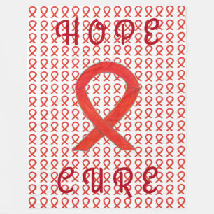 Red Awareness Ribbon Custom Chemo Fleece Blankets