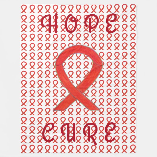Red Awareness Ribbon Custom Chemo Fleece Blankets (Front)