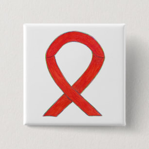 Red Awareness Ribbon Custom Pin Buttons