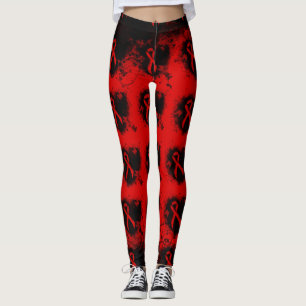 Red Awareness Ribbon Grunge Heart Leggings