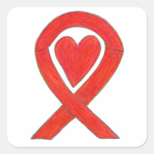 Red Awareness Ribbon Heart Art Decal Stickers