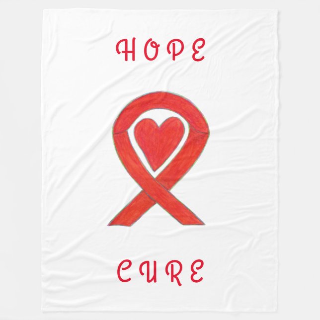 Red Awareness Ribbon Heart Custom Fleece Blankets (Front)