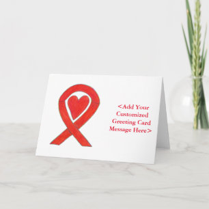 Red Awareness Ribbon Heart Custom Greeting Cards