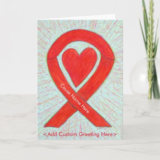 Red Awareness Ribbon Heart Custom Greeting Cards (Front)