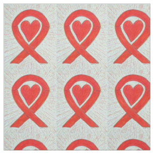 Red Awareness Ribbon Hearts Art Fabrics Fabric